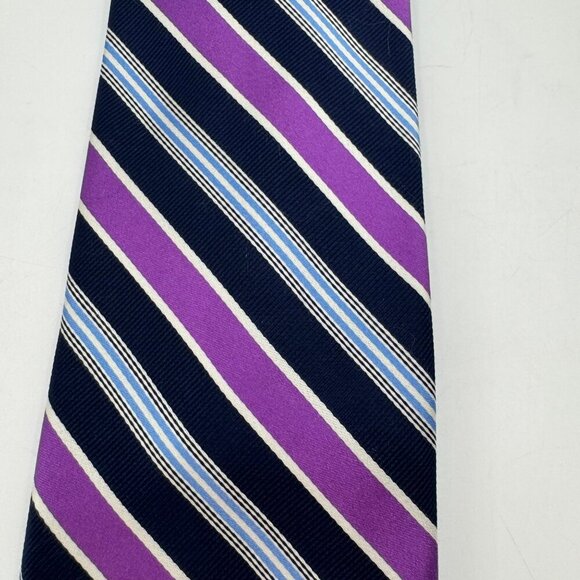Izod Purple & Navy Striped 100% Silk Tie - Picture 2 of 5